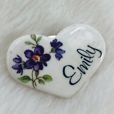 Vtg Ceramic Personalized Floral Heart Lapel Pin - Emily picture