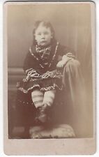 Girl Plaid Trim Dress Striped Stockings Honesdale PA Antique CDV Photo Whittaker picture