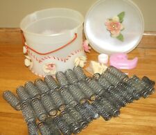 Vintage hair curlers rollers brush wire mesh black pins handmade caddy bucket picture