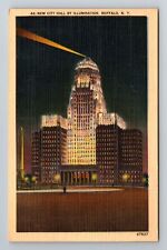 Buffalo NY-New York, New City Hall By Night, Antique, Vintage Souvenir Postcard picture