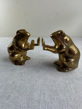 Vintage Brass Sitting Frog Toad Bookends Pair Mid Century Modern picture