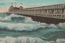 Breaking Waves by Pleasure Pier Long Beach CA Divided Back Vintage Post Card picture