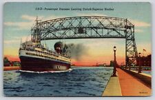 Minnesota~Passenger Steamer Ship Leaving Duluth Superior Harbor~Vintage Linen PC picture