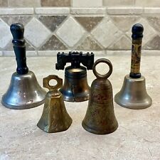 Vintage Lot Of 5 Metal Bells Souvenir Monastery India Liberty Bell School Bell picture
