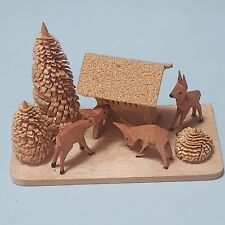 Vintage Erzgebirge Wood Carved Deer Feeding Scene picture