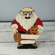 VTG Hand Painted Wood Santa Christmas Decor Folk Art Figurine Halloween Pumpkin picture