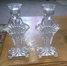 Pair Of Vintage Art Deco Glass Candlesticks Fan Style picture