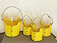 Vintage 60s/70s Ice Bucket and Glasses Shiny Yellow Vinyl Holders picture