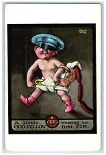 c1910's A Little Off Fellow Wearing First Pin IOOF Masonic Antique Postcard picture