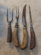 Vintage Late 1890s Antler Meat Carving Utensils. Set Of 4. picture