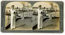 WWI BUGLER ON BATTLESHIP CALLING MARINES & SAILORS Stereoview 14249 23421 picture