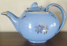 VINTAGE HALL 6 cup TEAPOT  Hook Lid Cover Blue with Gold Trim picture