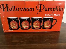NIB Vintage Halloween Pumpkin Ceramic Mugs Set Of 4 Certified International picture