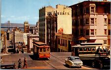 Vtg San Francisco CA Cable Cars Crossing at California & Powell Street Postcard picture