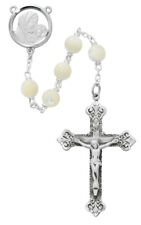 Genuine Mother Of Pearl 8mm Bead Sterling Silver Center And Holy INRI Crucifix picture