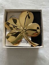 Vintage GERITY 24K Gold Plate 4-Leaf Clover Shamrock Irish Paperweight/Wall Hang picture