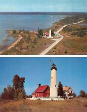 2~Postcards MI, Michigan  TAWAS POINT LIGHT HOUSE  Aerial View~Tawas Bay  CHROME picture