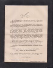 1889 Death announcement Sidonie BERGASSE née AUBERT du PETIT-THOUARS - Toulon. picture