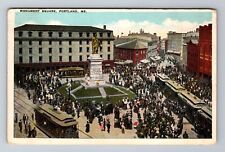 Portland ME-Maine, Bird's Eye Monument Square, Crowd, Antique Vintage Postcard picture