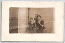 RPPC Three Edwardian Women At The Beach Sitting In The Water Postcard O27 picture