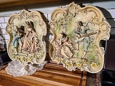 Pair of Vintage Victorian Chalkware Wall Hangings LARGE 3D Plaster Sculpture picture