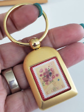 2000 USPS Love Bouquet 37 USA Stamp Matte Gold Tone Keychain Key Fob Ring picture