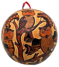 Hand Crafted Gourd Owls In Tree Wall Hanging Antigua Souvenir picture