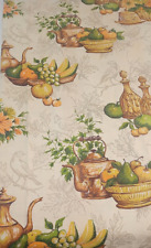 Vintage Curtain Panel Drapery MCM Fruit Birds Beige Orange Green 76