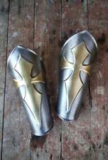 Pair of bracers Medieval larp Steel Silver Arm protection Ready Battle Gift picture