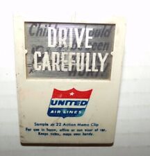 RARE United Airlines Flicker Car Visor Memo Clip DRIVE CAREFULLY/CHILDREN picture