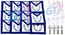 MASONIC BLUE LODGE OFFICER APRONS WITH WITE GLOVES  SET OF 12 PCS+4 SILVER RODS picture