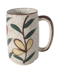 Vintage Coffee Tall Mug Speckled Retro Leaf-Floral Design Wide Handle picture