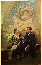 1953 Romantic card Soviet Couples Date in Moscow metro Vintage Postcard picture