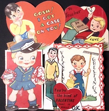 Vintage Valentine Lot of 3 Young Boy Teacher Gardener Mailman Delivers Candy picture