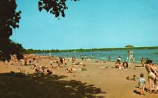 Vintage Postcard Municipal Bathing Beach Crowd Fine Sand Plattsburg New York NY picture