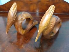 Pair of Carved Wood Folk Art Woodpecker Napkin Rings  picture