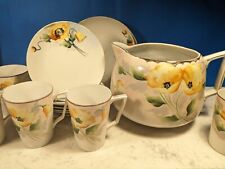 Antique Set 14 Japan Nippon Large Cider Pitcher Cups Plates Hand Painted Flowers picture