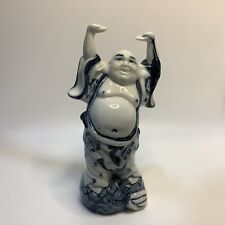 Vintage Blue and White Porcelain Standing Happy Buddha Figurine/Statue picture