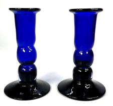 Vintage Cobalt Blue Hand Blown Glass Candlestick Candle Holder Set 5