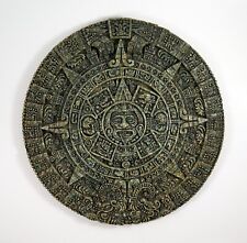 Aztec Solar Sun Inlay Stones Calendar Plaque Green Wall Decro 11.5