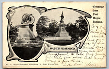 Postcard Indiana IN c.1900's Soldier's Monuments Greetings from Fort Wayne Y3 picture