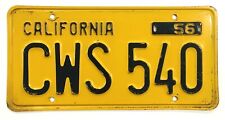 1956 California License Plate Single plate CWS 540 picture