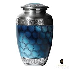 Large Adult Blue Engraved Cremation Urns for Human Ashes with Velvet Bag picture