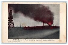 c1920's 55,000 Barrel Oil Tank Struck By Lightning Sapulpa Oklahoma Ok Postcard picture