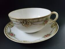 Vintage Nippon Hand Painted Gold Raised Delicate Teacup Saucer Made Early 1900s picture