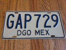 VINTAGE DURANGO MEXICO LICENSE PLATE DGO LATE 80s Early 1990s I Believe. GAP picture