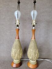 PAIR Mid-Century Modern Danish F.A.I.P. TABLE LAMPS Plaster & Teak picture
