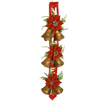 Vtg Christmas Noel Wall Door Decor Plastic Poinsettia & Bells Ribbon Hanger 17in picture