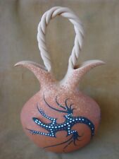 Zuni Indian Pueblo Clay Wedding Vase 3D Lizard Pottery by Deldrick Cellicion picture