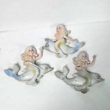 Set Of 3 Vintage Mermaid Riding Dolphin Wall Plaque/Plastic/Rhinestone/Hong Kong picture